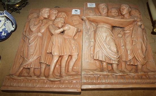 Pair of terracotta classical plaques(-)